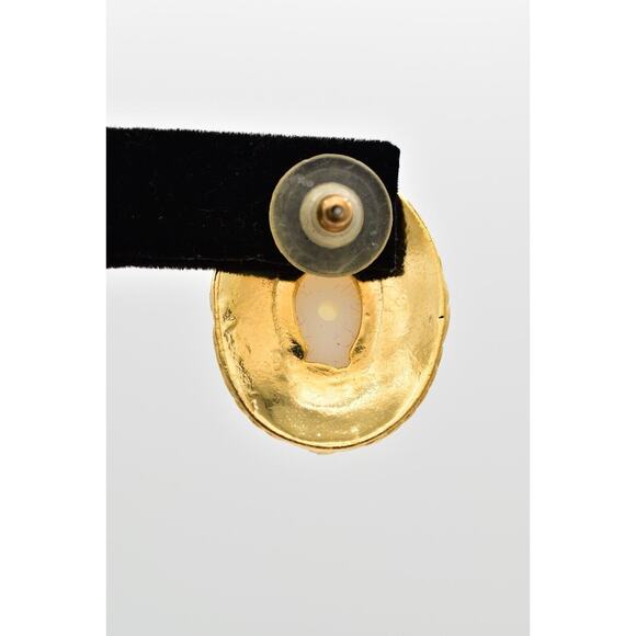 Vintage Oval Earrings White Pearl Gold Tone Heavy Chunky NOS USA 1980s BinAE - Picture 9 of 12